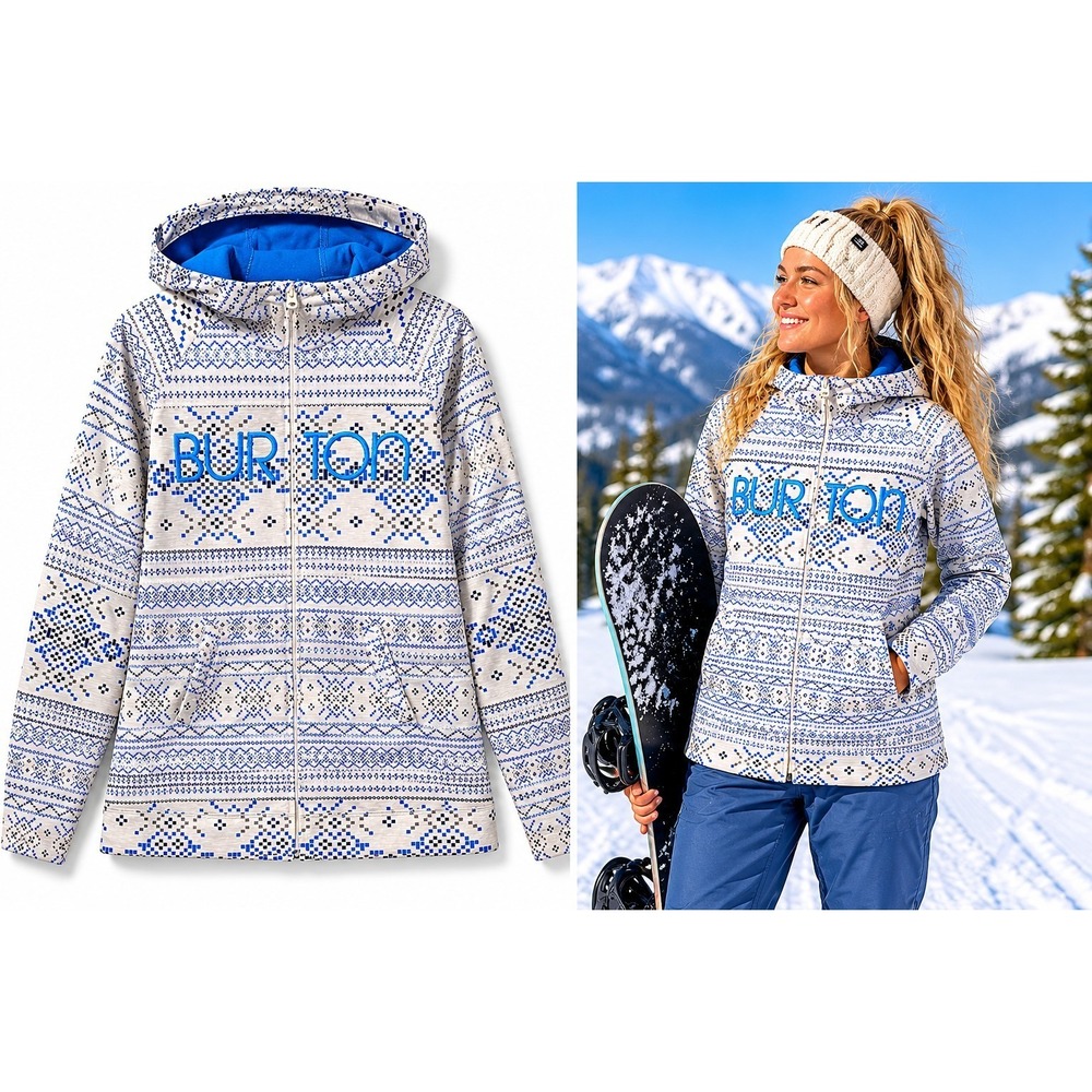 Burton Hooded Jacket Women's XL Colombo Blue Peak DryRide Ski Snowboard Fleece